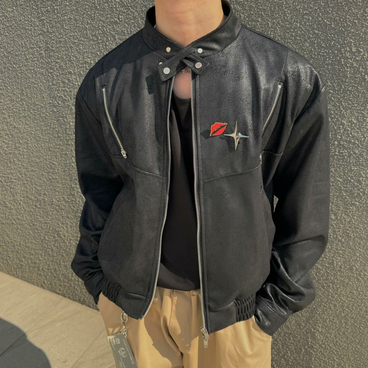 企領拉鍊合成皮褸 BY ATTENTION-166JK