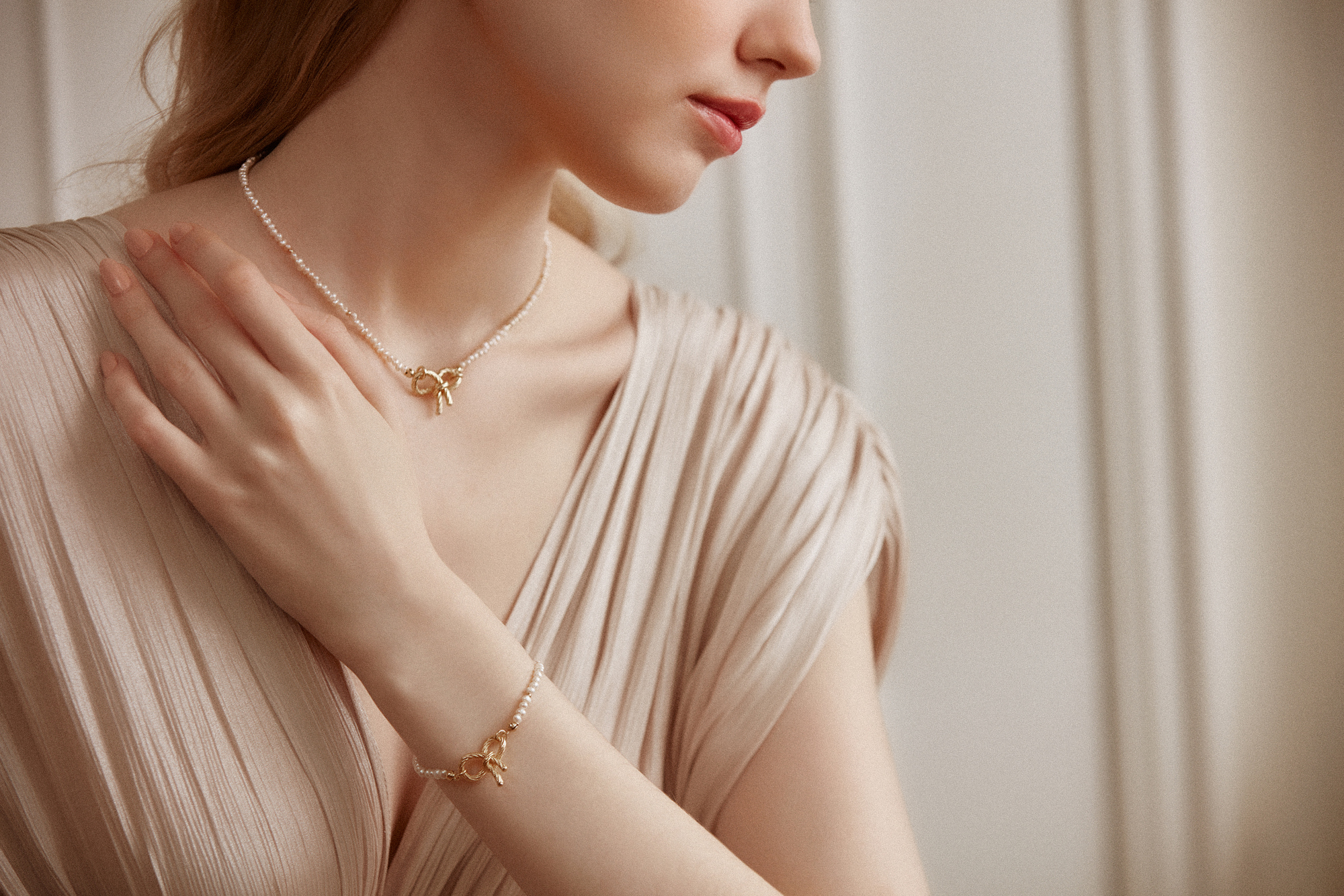 黃銅飾品,黃銅,氣質,手鍊,蝴蝶結,天然珍珠,珍珠,甜美,18kgp,鍍18k金