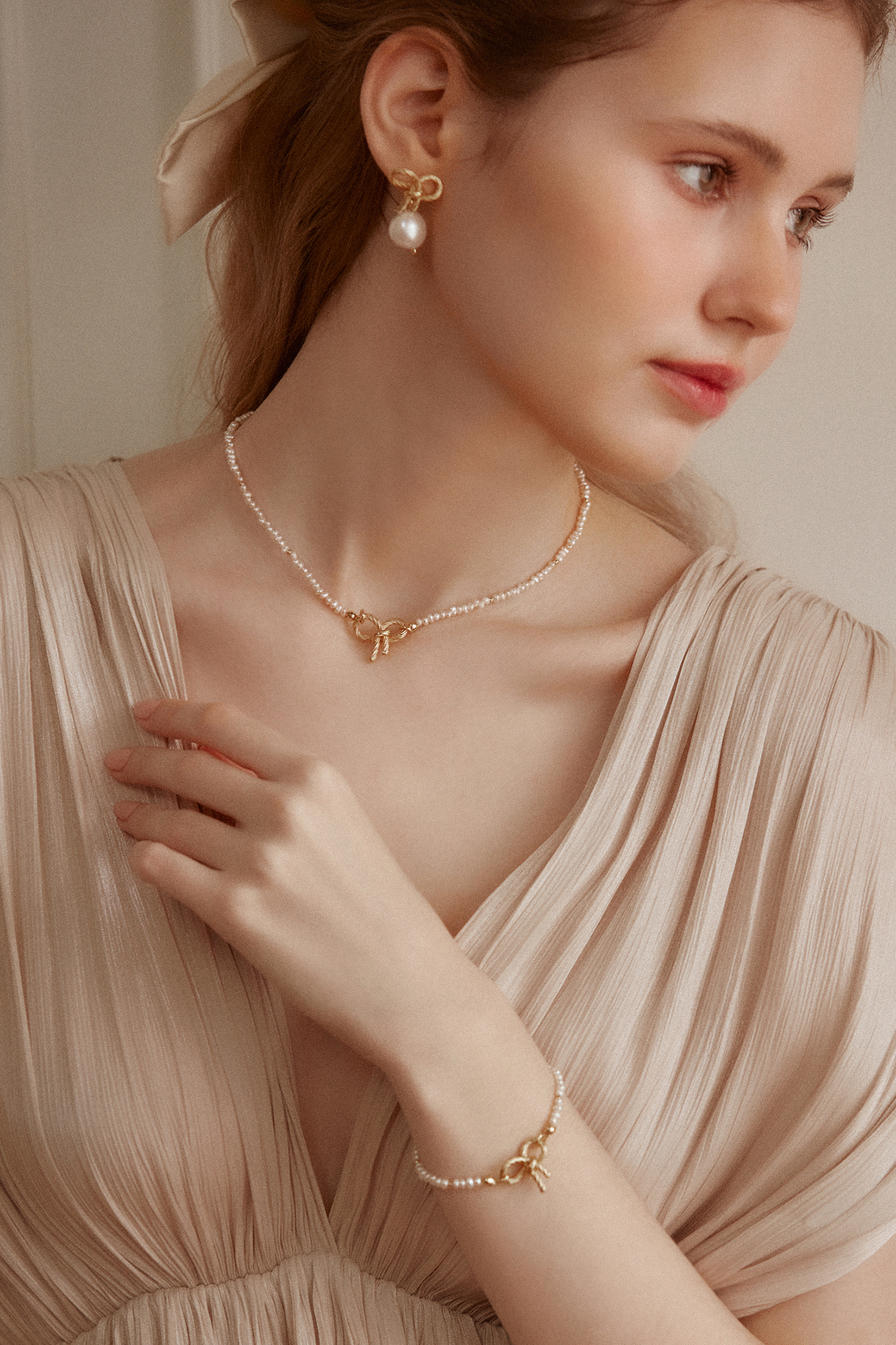 黃銅飾品,黃銅,氣質,手鍊,蝴蝶結,天然珍珠,珍珠,甜美,18kgp,鍍18k金