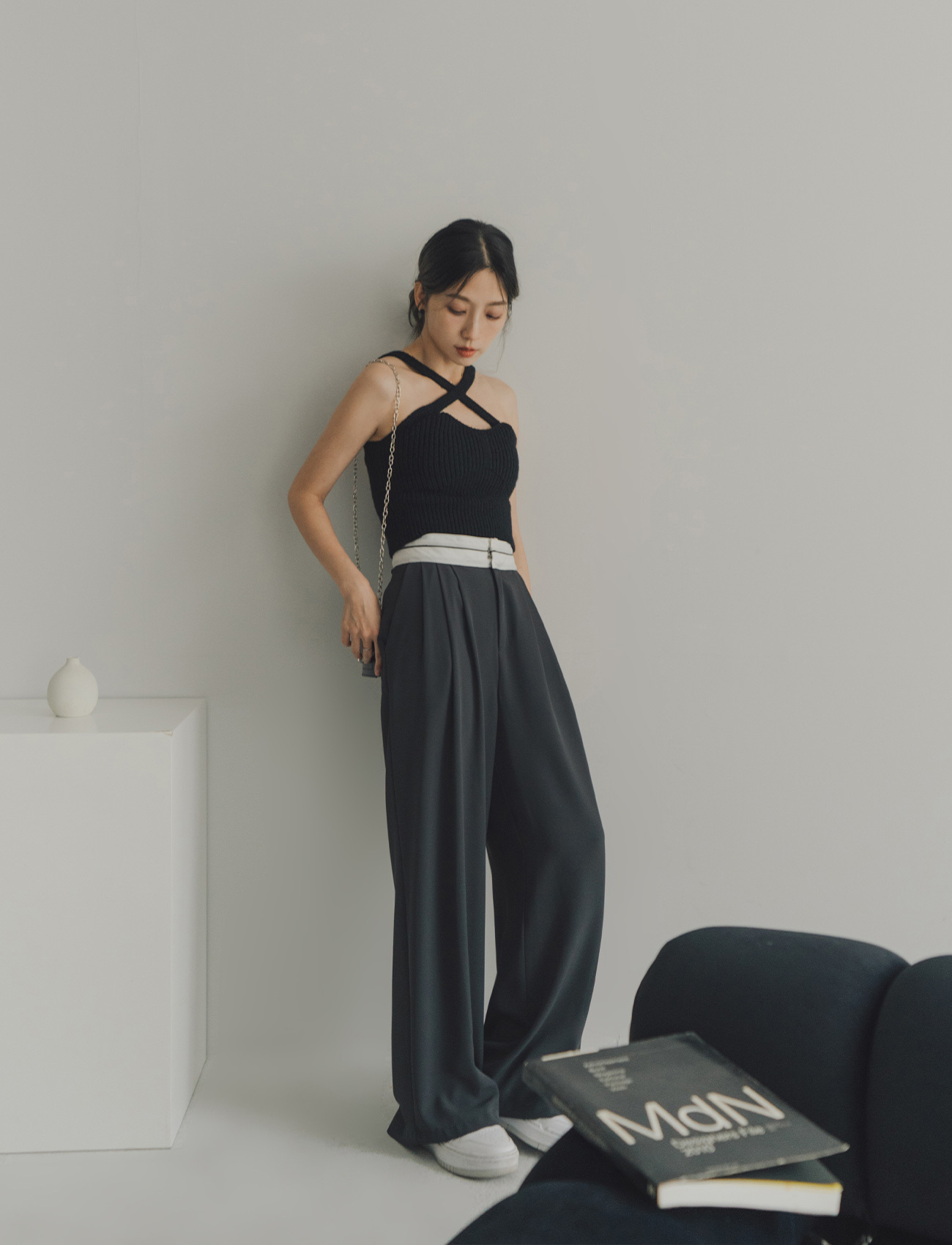 簡約拚色西裝褲