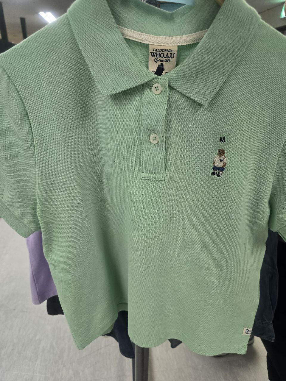 [K] WHO.A.U STEVE CROP COLLAR T-SHIRT,LIGHT GREEN, WHHAE2421F-00-LIGHT GREEN (KWAU893)
