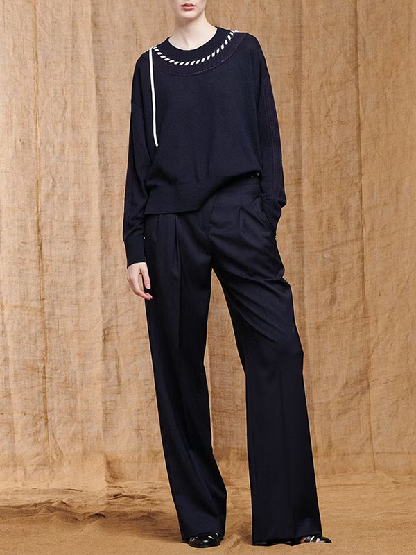 HIGH 腰鍊反摺褲(深藍)