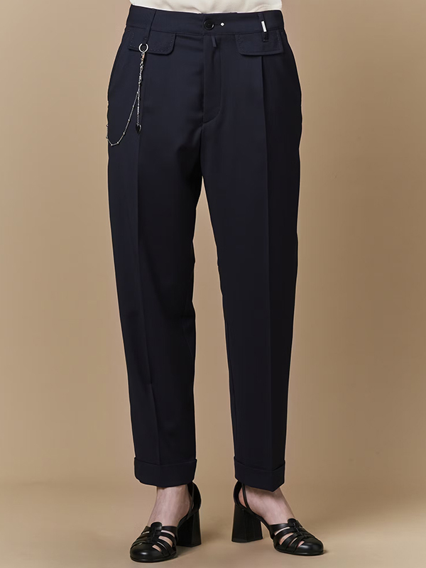 HIGH 腰鍊反摺褲(深藍)