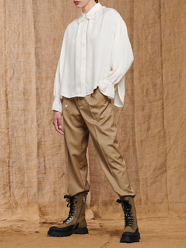 HIGH 腰鍊反摺褲(卡其)