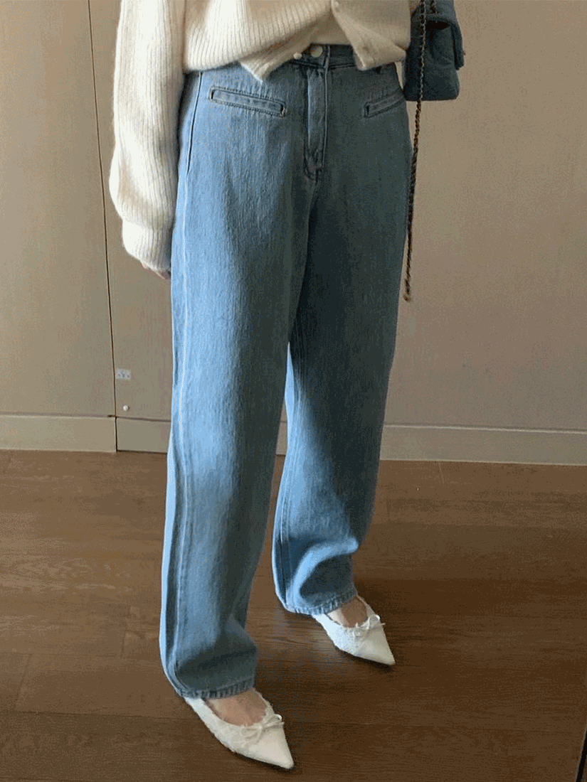[現貨]柔軟直筒丹寧褲(藍色) [ S ]