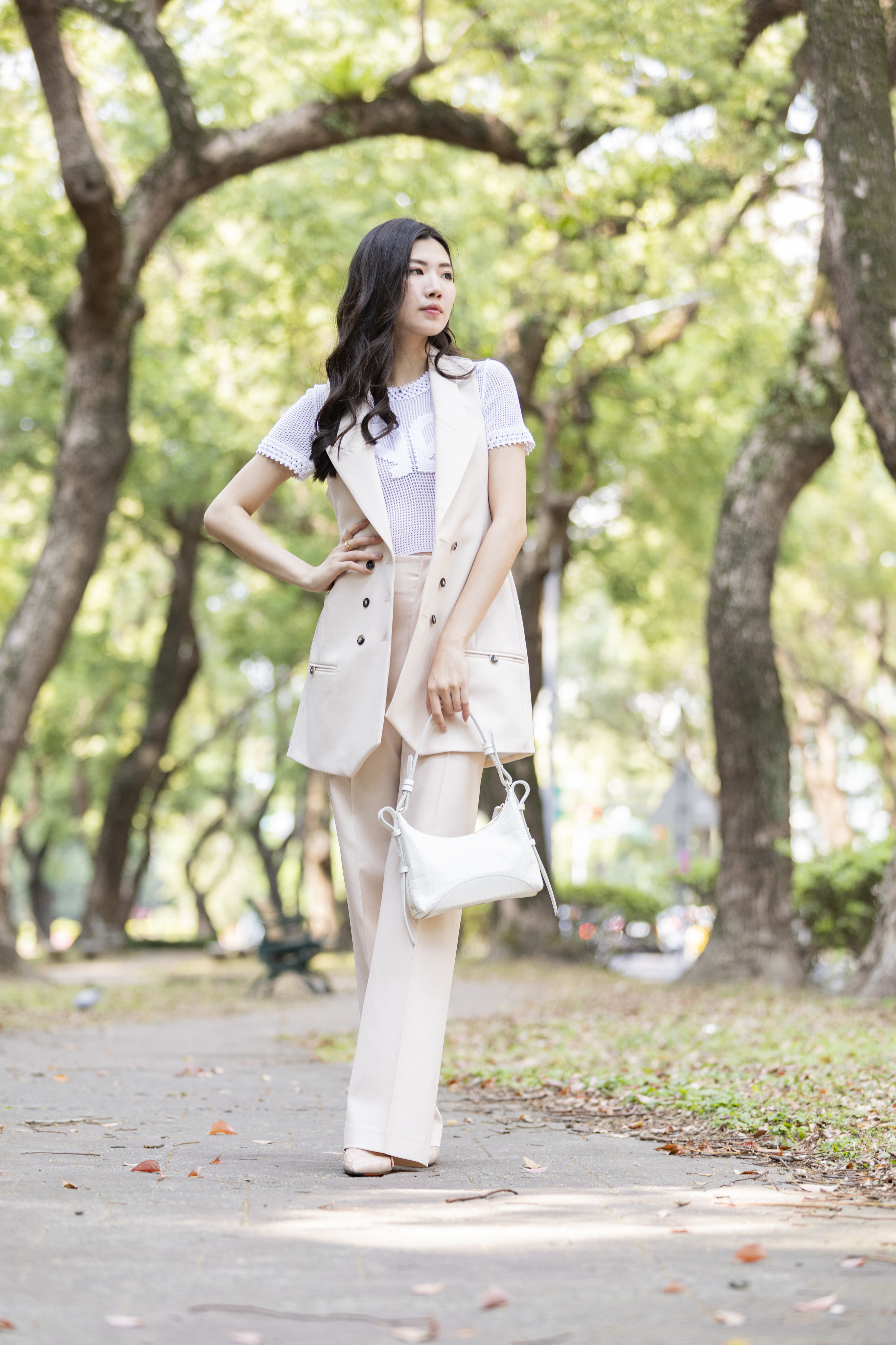 Philosophy 無袖西裝領長背心洋裝 (粉膚)