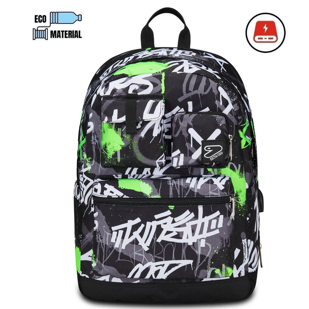 Seven® 可擴充護脊書包 The Double Pro Pockets - 201  FLUO GREEN