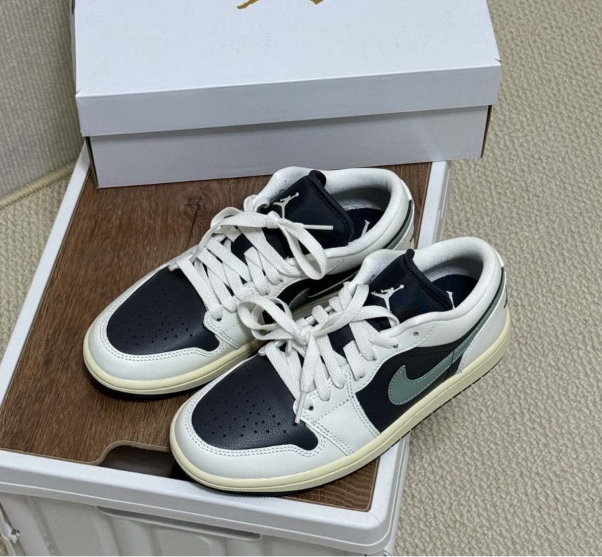 NIKE AIR JORDAN 1 LOW "JADE SMOKE" 黑綠 平替版倒鉤 女款 （DC0774-001）