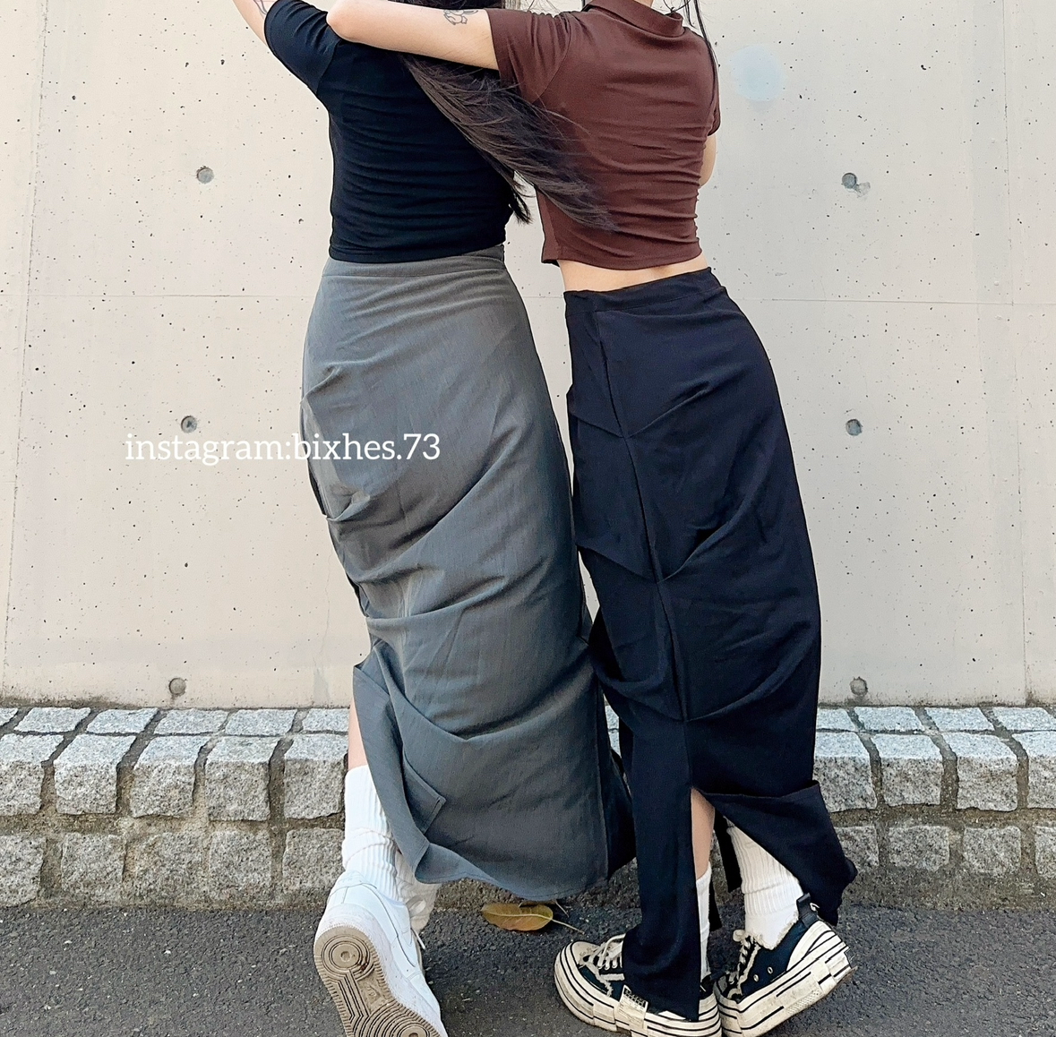 質感開衩皺摺抽繩長裙(D00022)