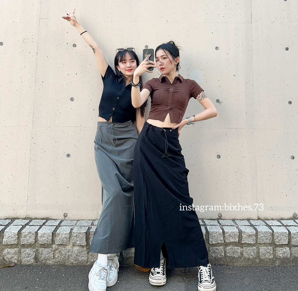 質感開衩皺摺抽繩長裙(D00022)