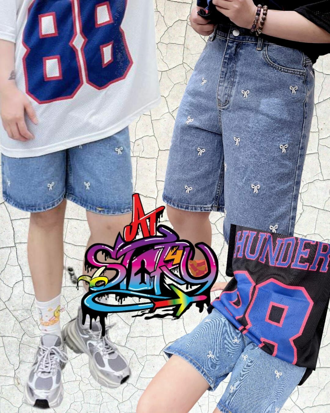 🇰🇷 韓國 剌綉蝴蝶結五分牛仔褲 (K3/M482)