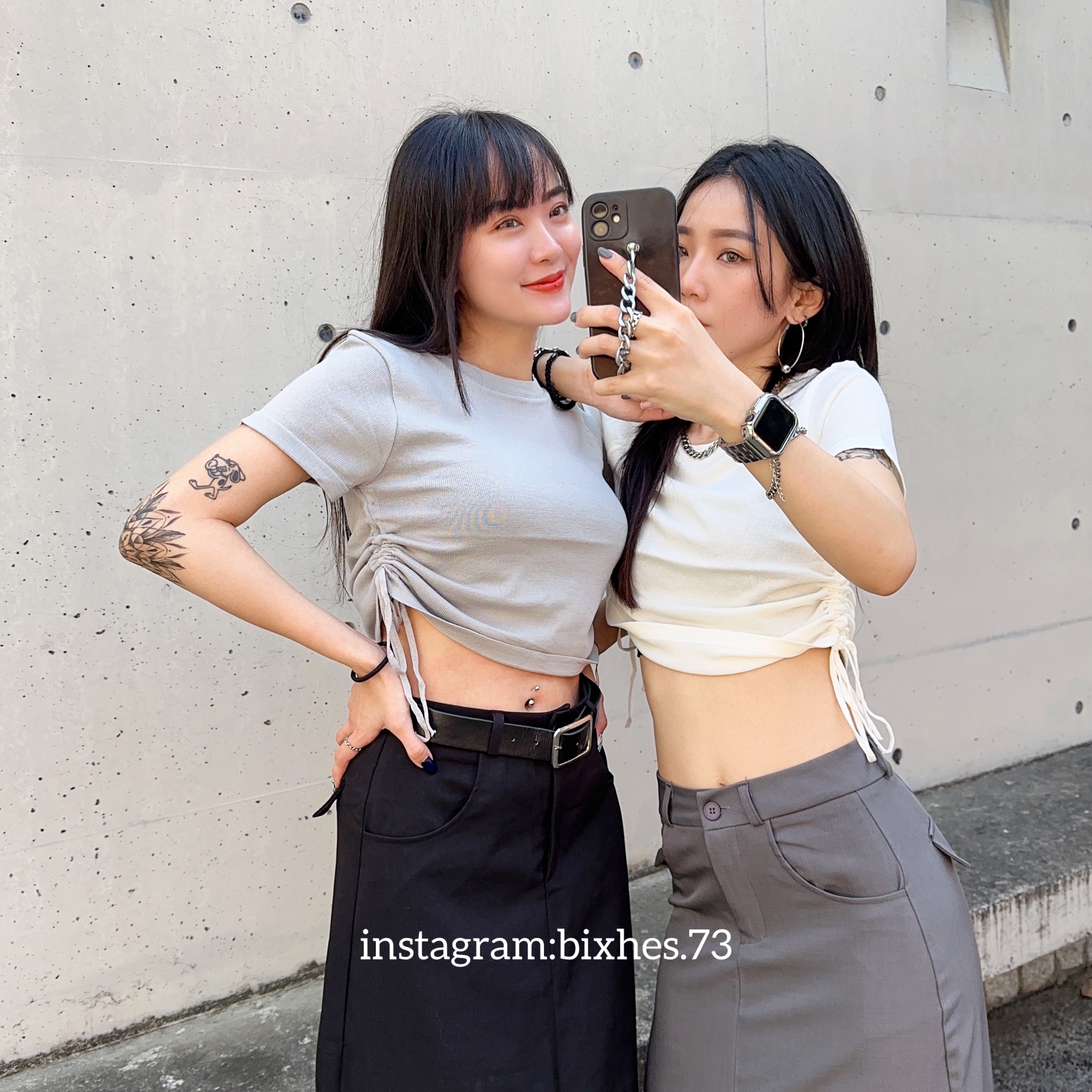 彈力針織抽繩短版短T(A00062)