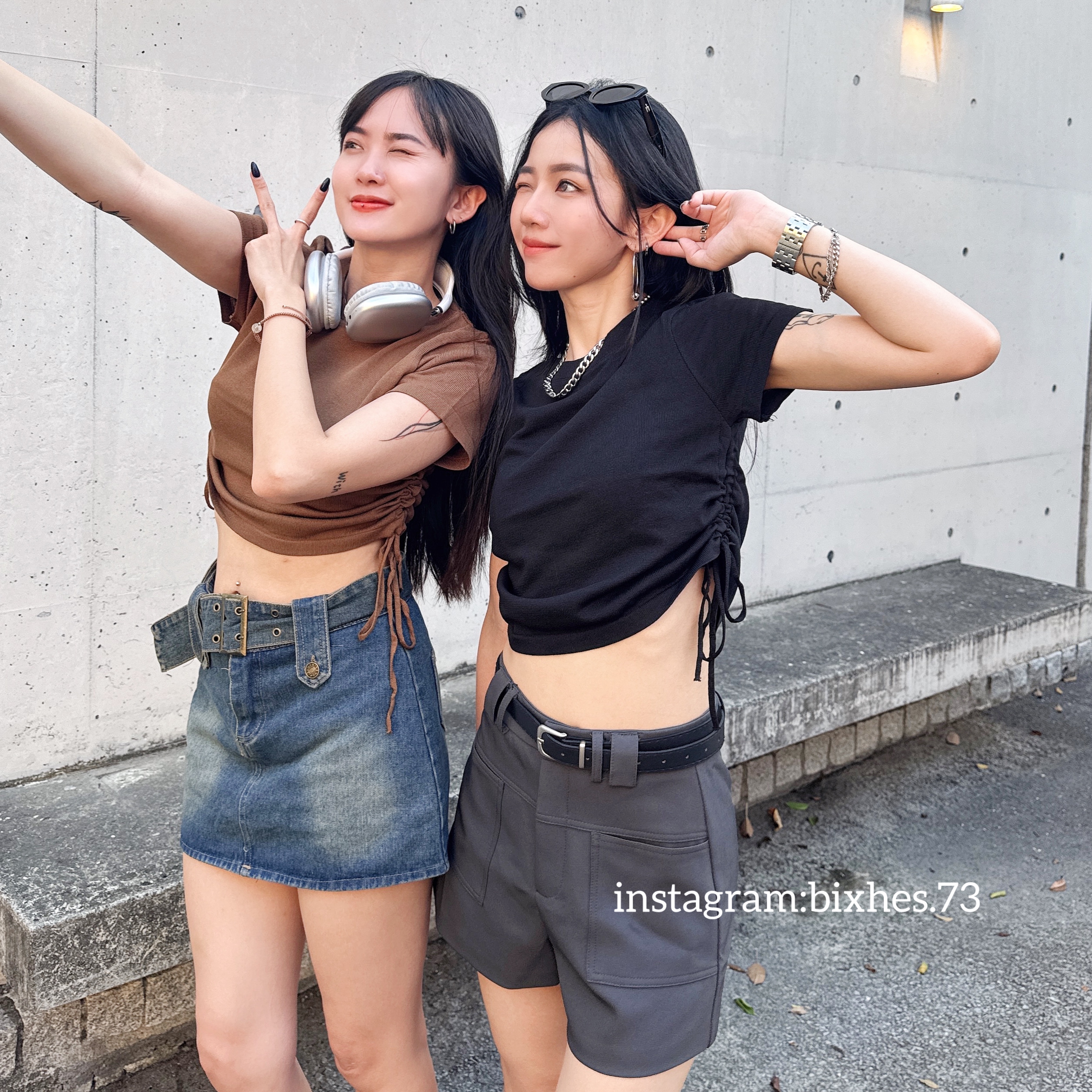 彈力針織抽繩短版短T(A00062)