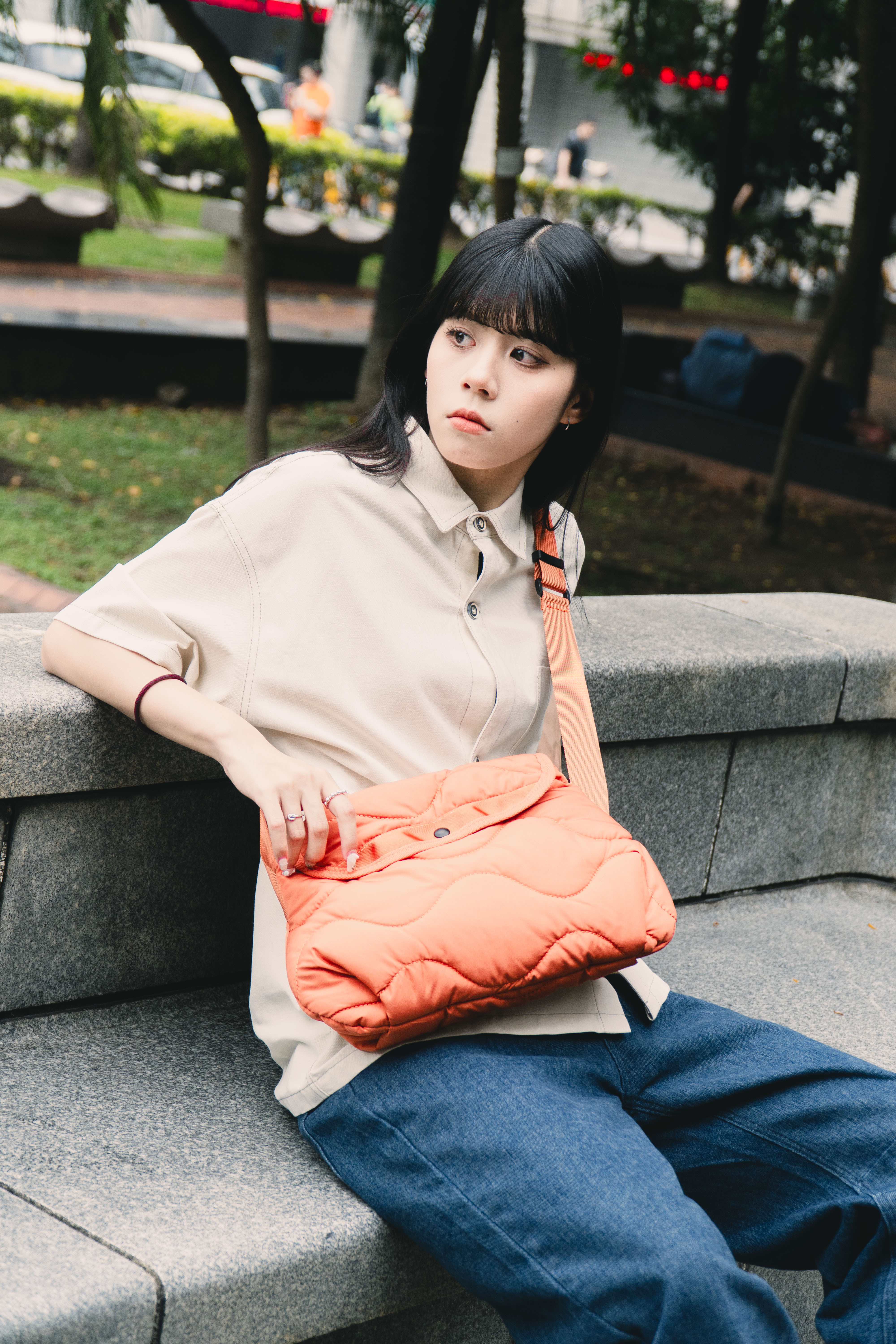 『Always_Good』波浪紋 尼龍 縫衍側背包