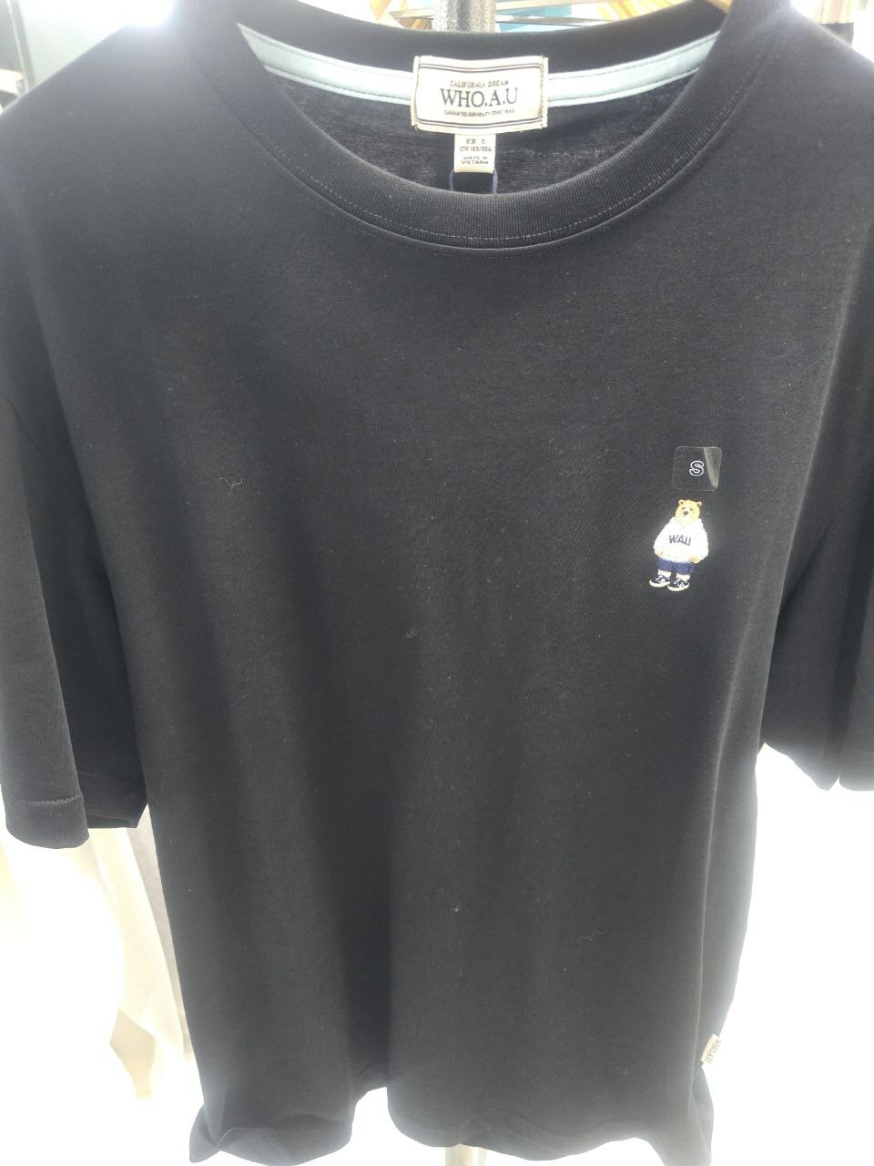 [K] WHO.A.U STEVE SHORT SLEEVE T-SHIRT (LOOSE FIT),BLACK, WHRAE2313U-00-BLACK (KWAU923)