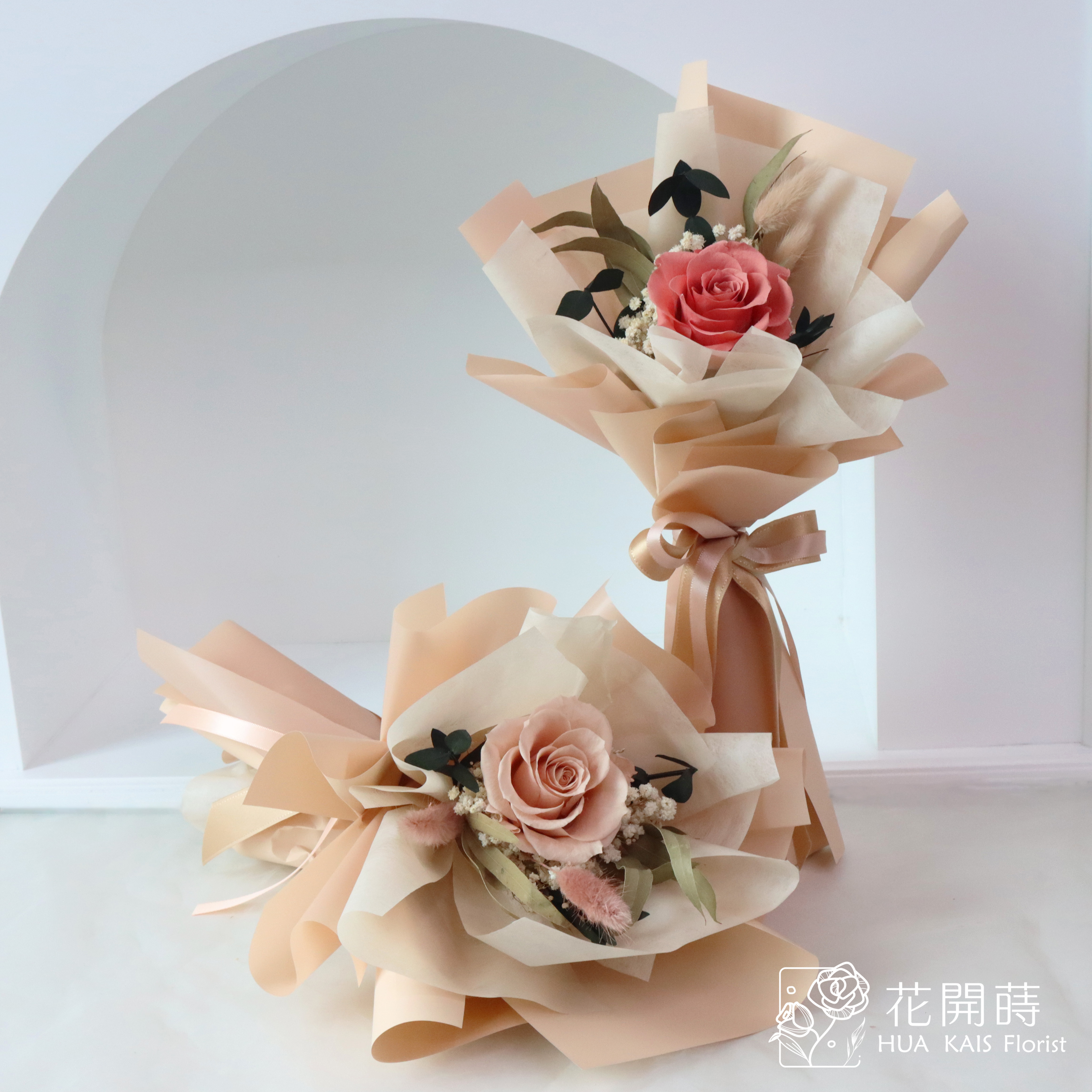 永生玫瑰花束|玫瑰茶色|單枝花束|永生花|情人節花束|小花束