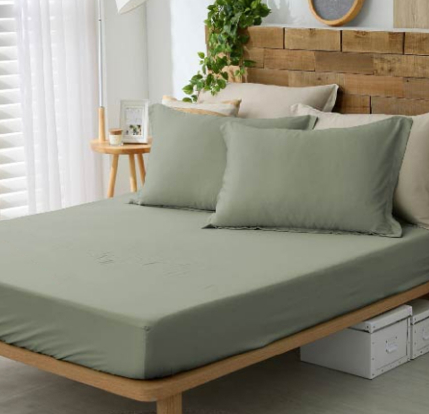 60支天絲床包兩用被組 | 迷霧綠 x 奶茶