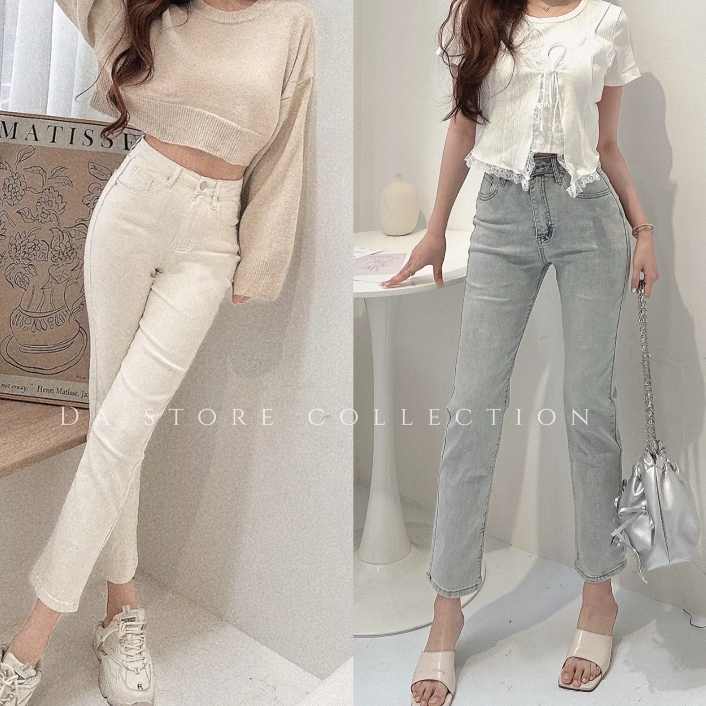 奶油色彈性直筒牛仔褲/三色/