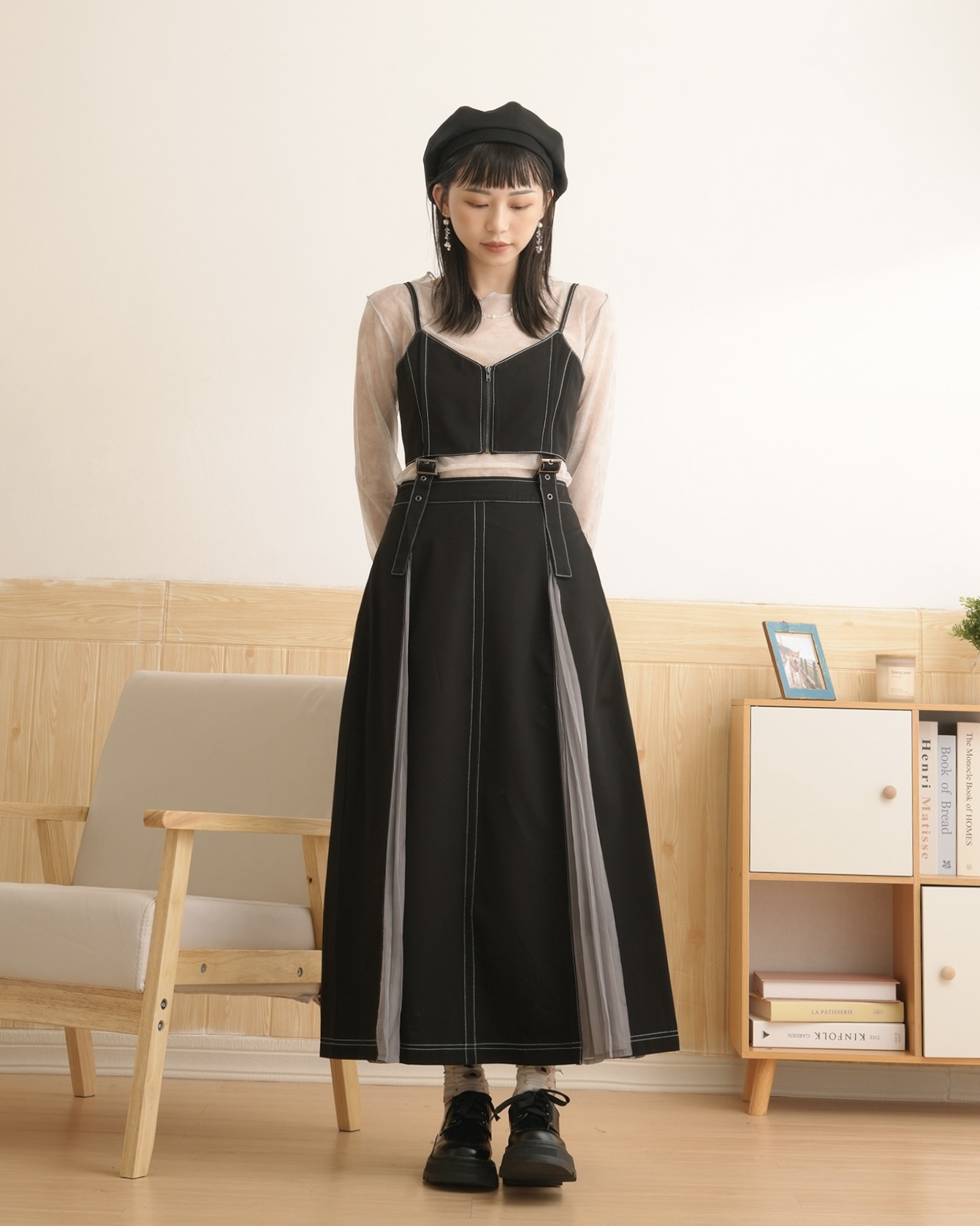 FF102 可拆式拼接吊帶裙-黑色