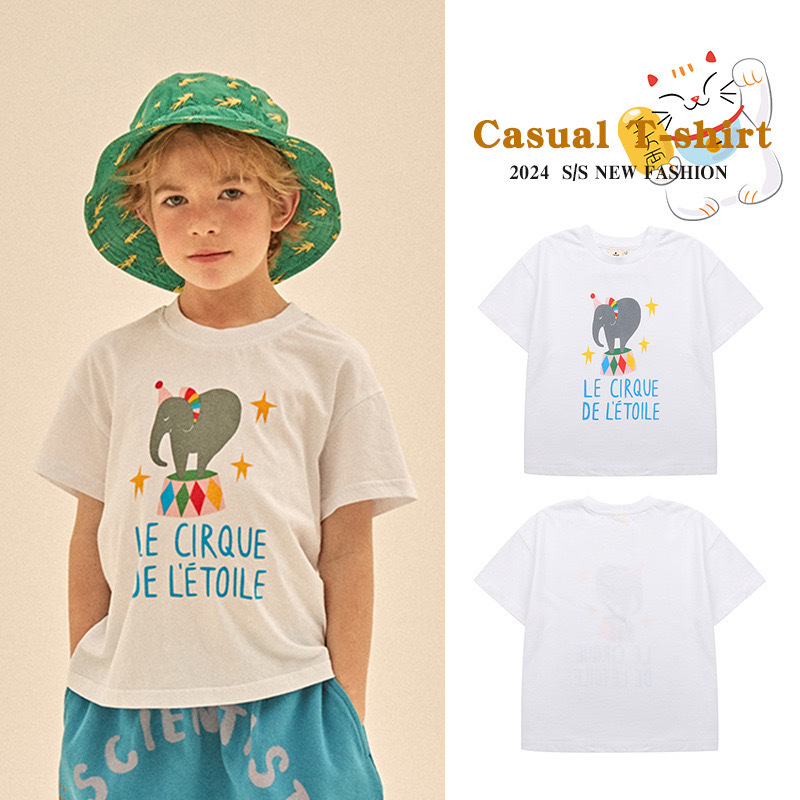 韓國設計師品牌P*ranksome 兒童短袖小象印花衫-2400552