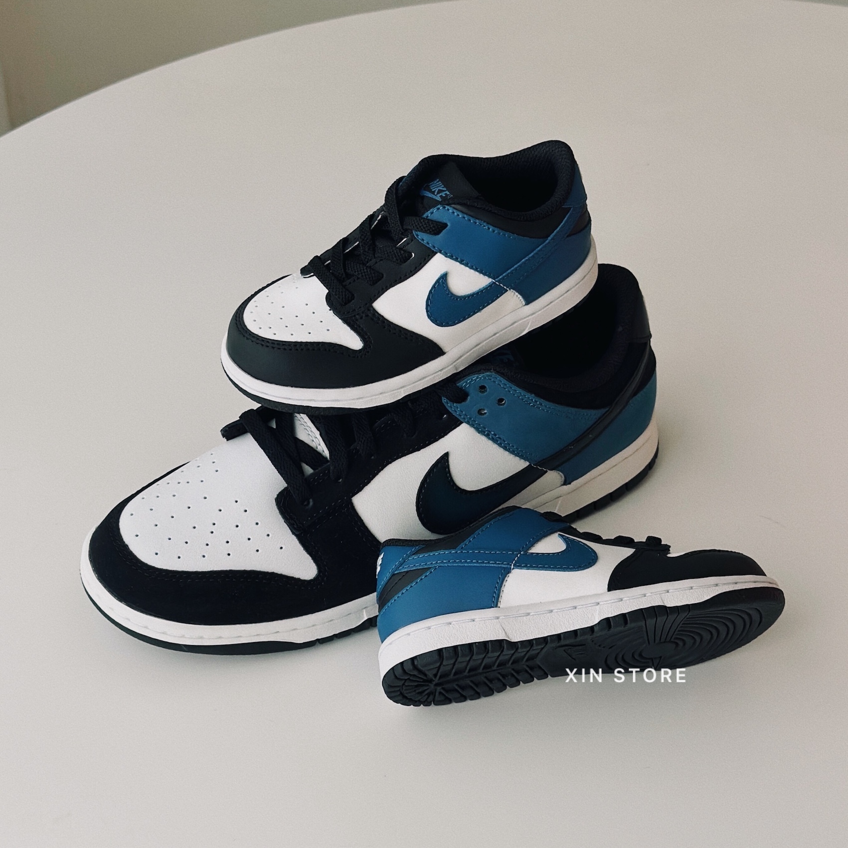【現貨】 Nike Dunk Low Industrial Blue 低筒 撞色 復古 彈性鞋帶 童鞋 小童 白黑藍