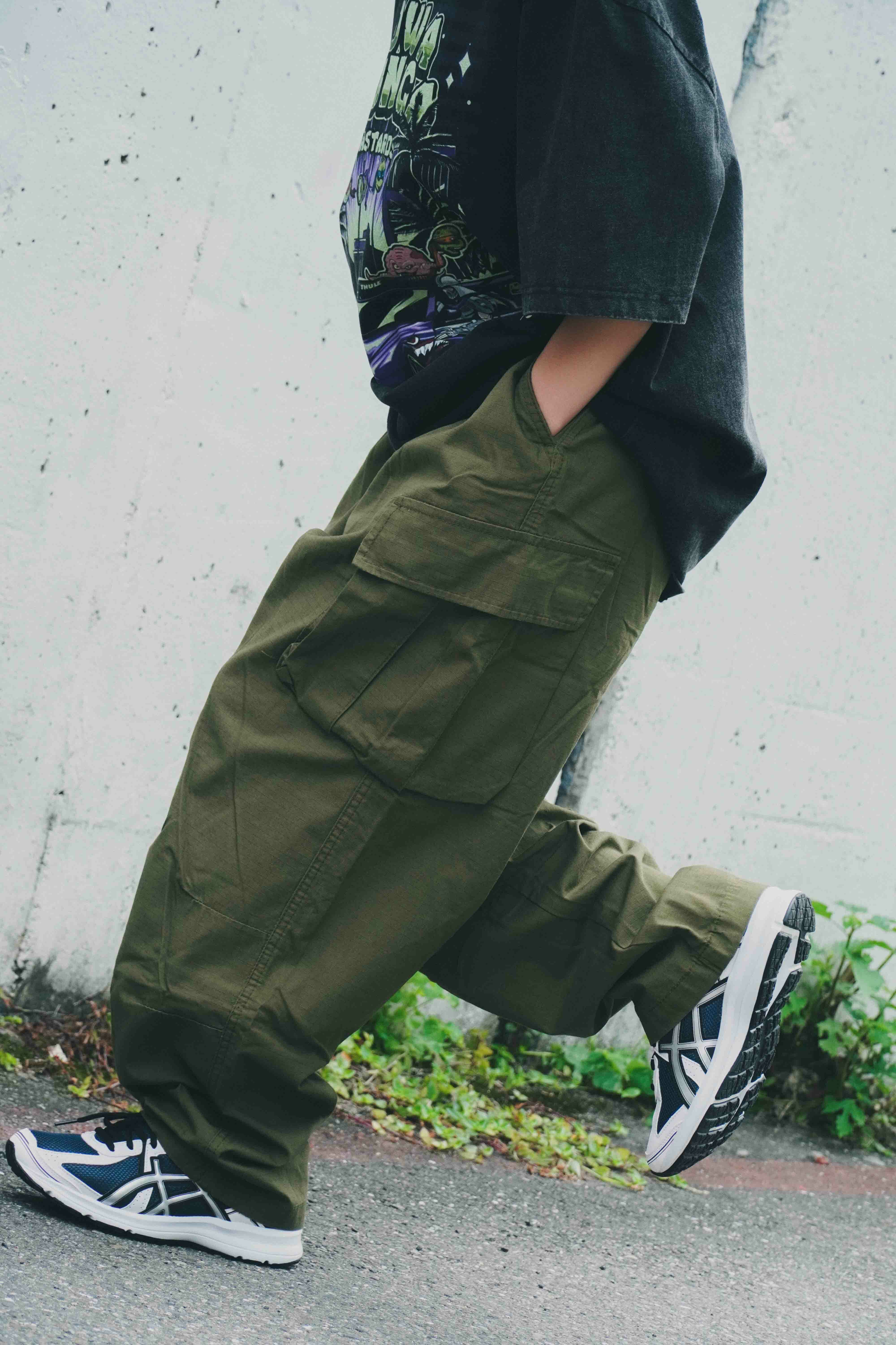 『Always_Good』十字格紋 大口袋 軍裝 工裝 長褲