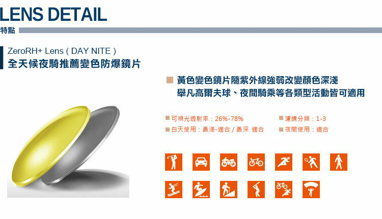 黃色變色鏡片隨紫外線強弱改變顏色深淺 舉凡高爾夫球、夜間騎乘等各類型活動皆可適用
