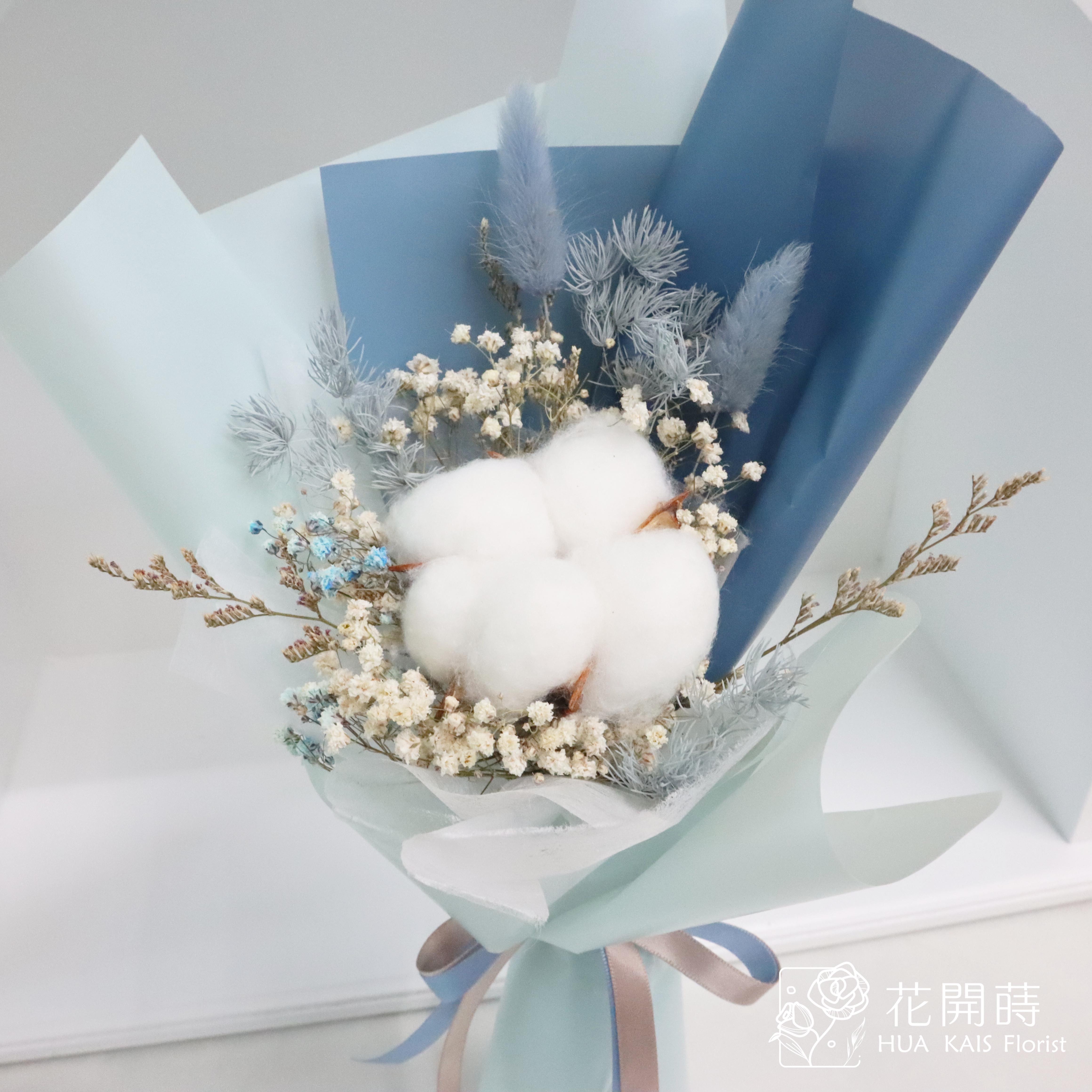 畢業花束|藍色棉花花束|單支棉花花束|畢業禮物|