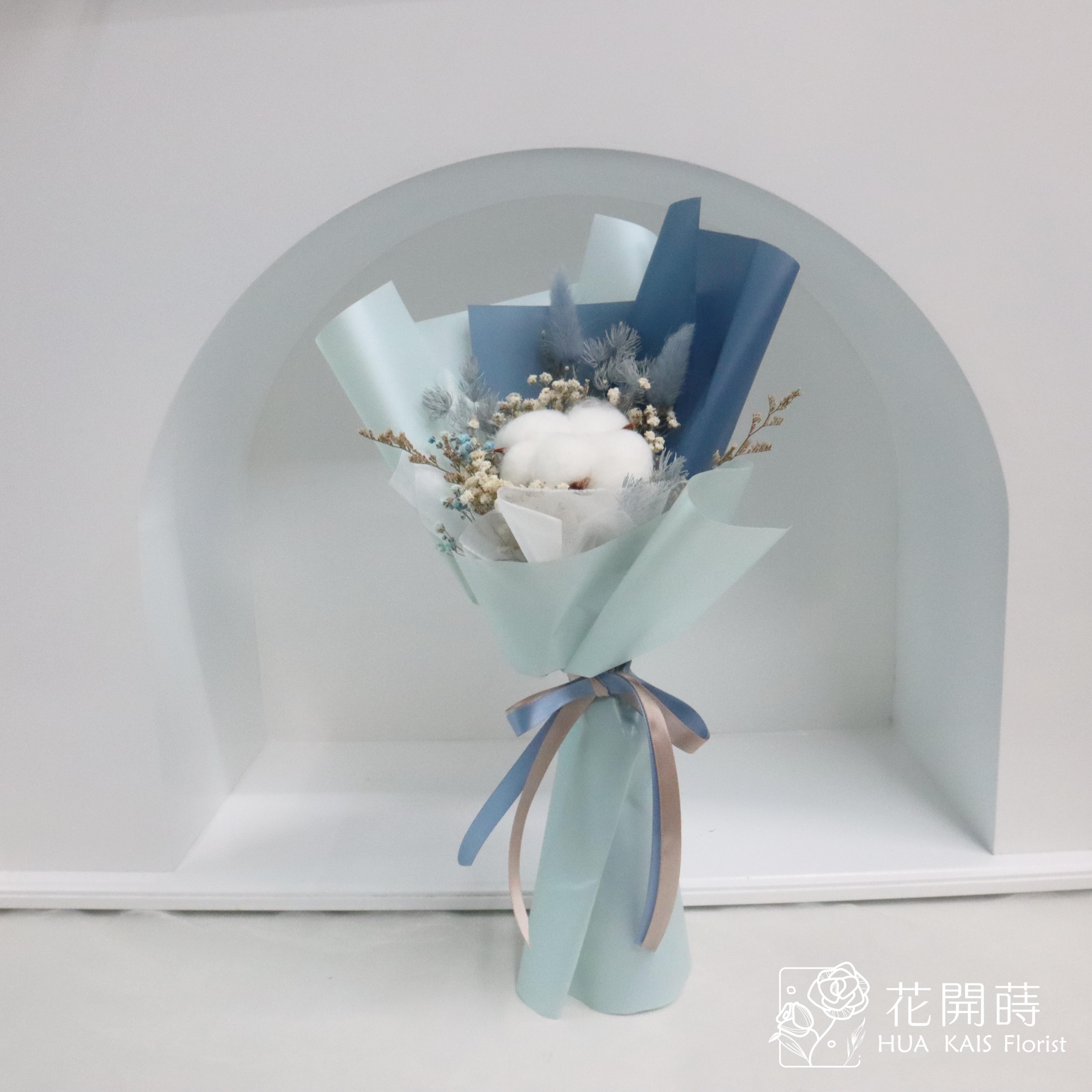 畢業花束|藍色棉花花束|單支棉花花束|畢業禮物|