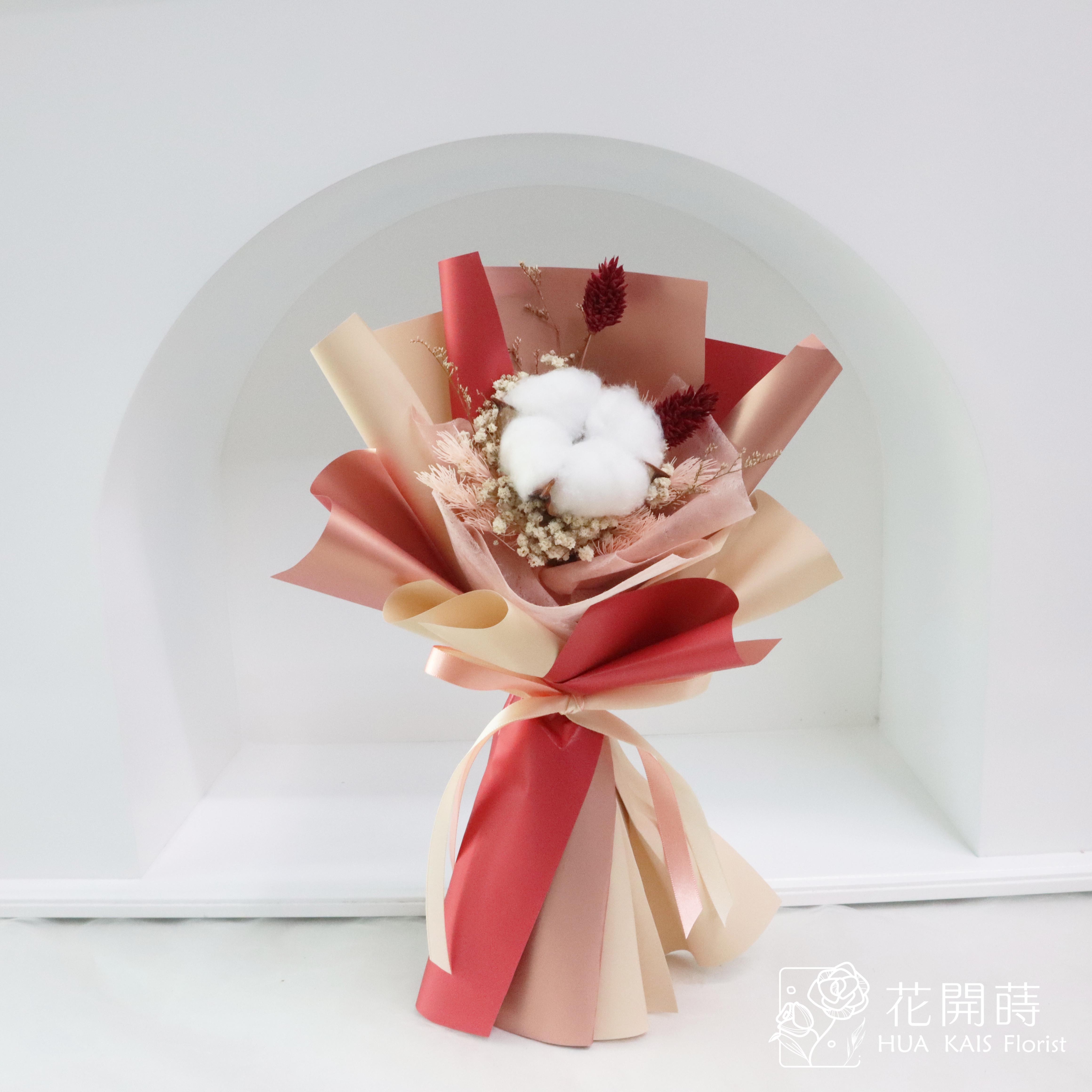 畢業花束|紅色棉花花束|單支棉花花束|畢業禮物|