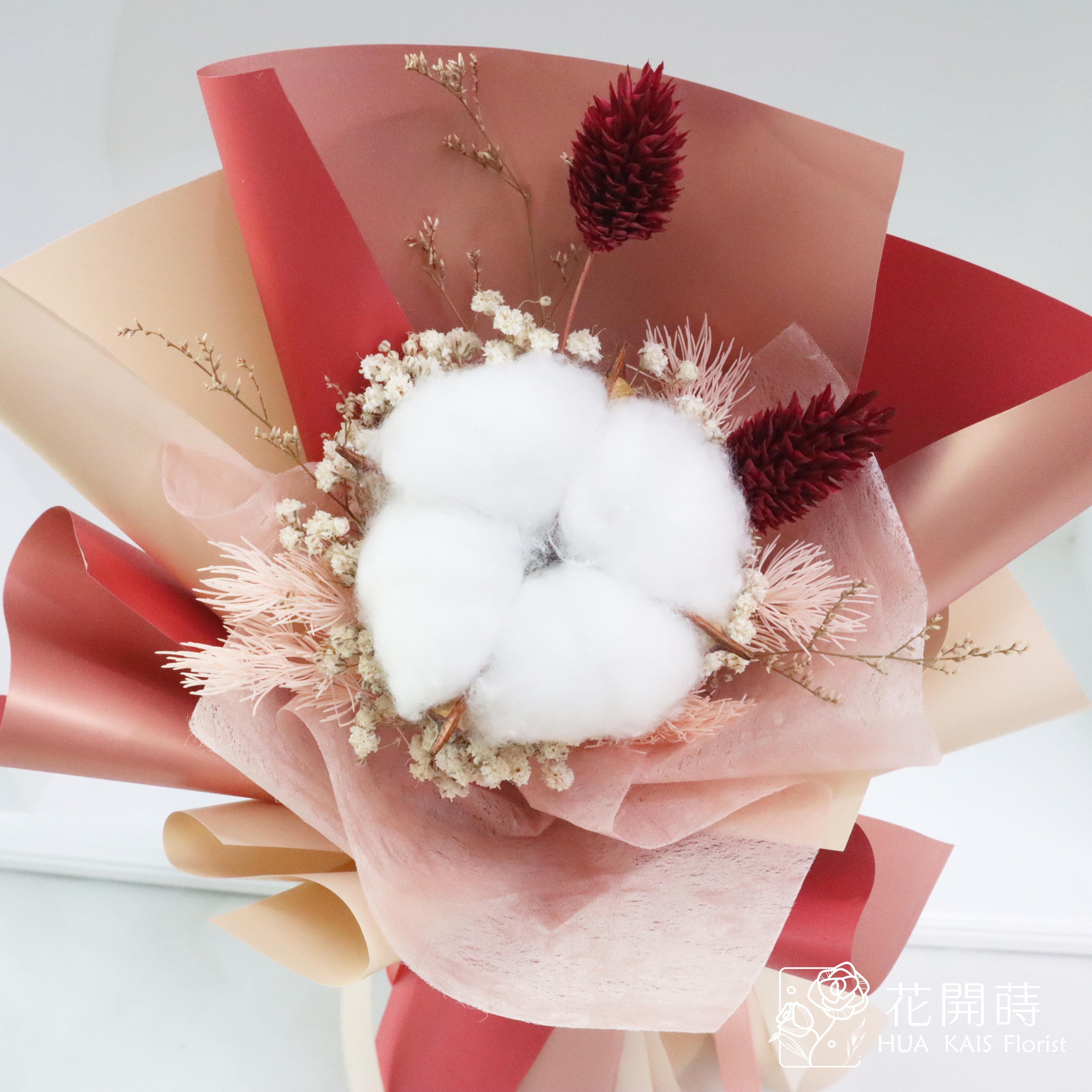 畢業花束|紅色棉花花束|單支棉花花束|畢業禮物|