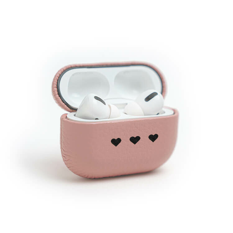 黑色愛心 蜜荔粉皮革耳機殼 AirPods 耳機保護殼
