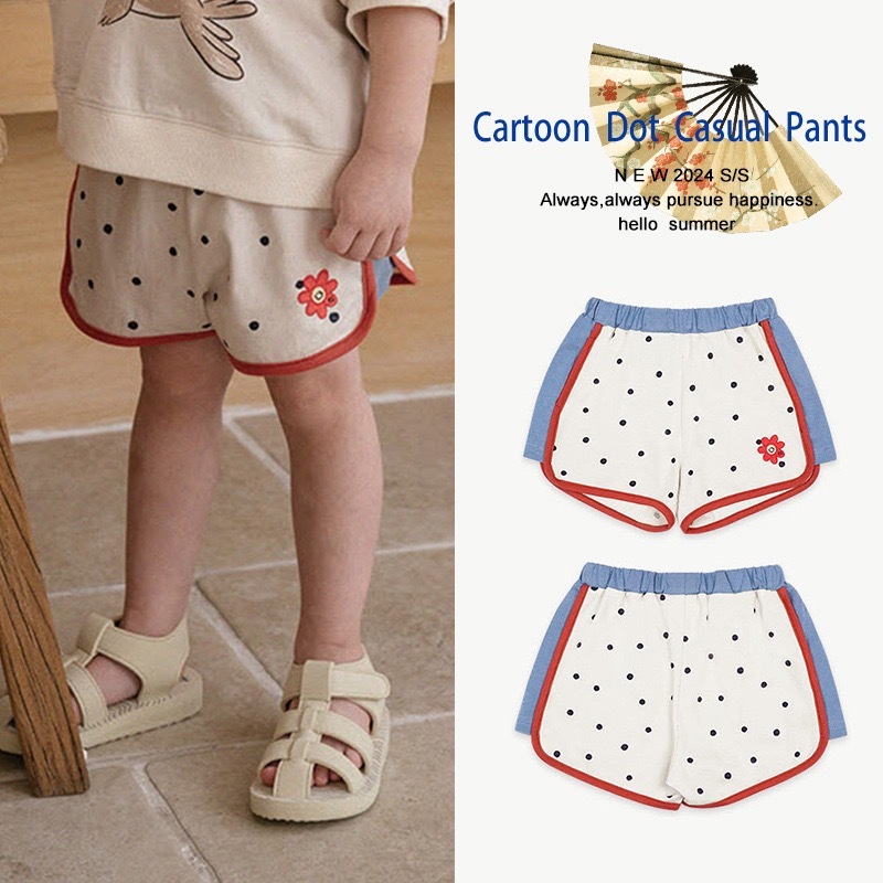 韓國設計師品牌P*ranksome 兒童夏季女童圓點小花刺繡短褲-2400555
