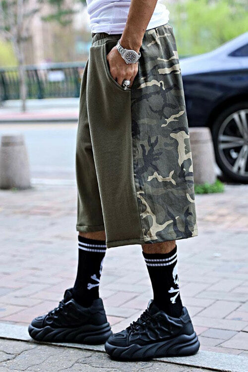 半迷彩寬腿短褲