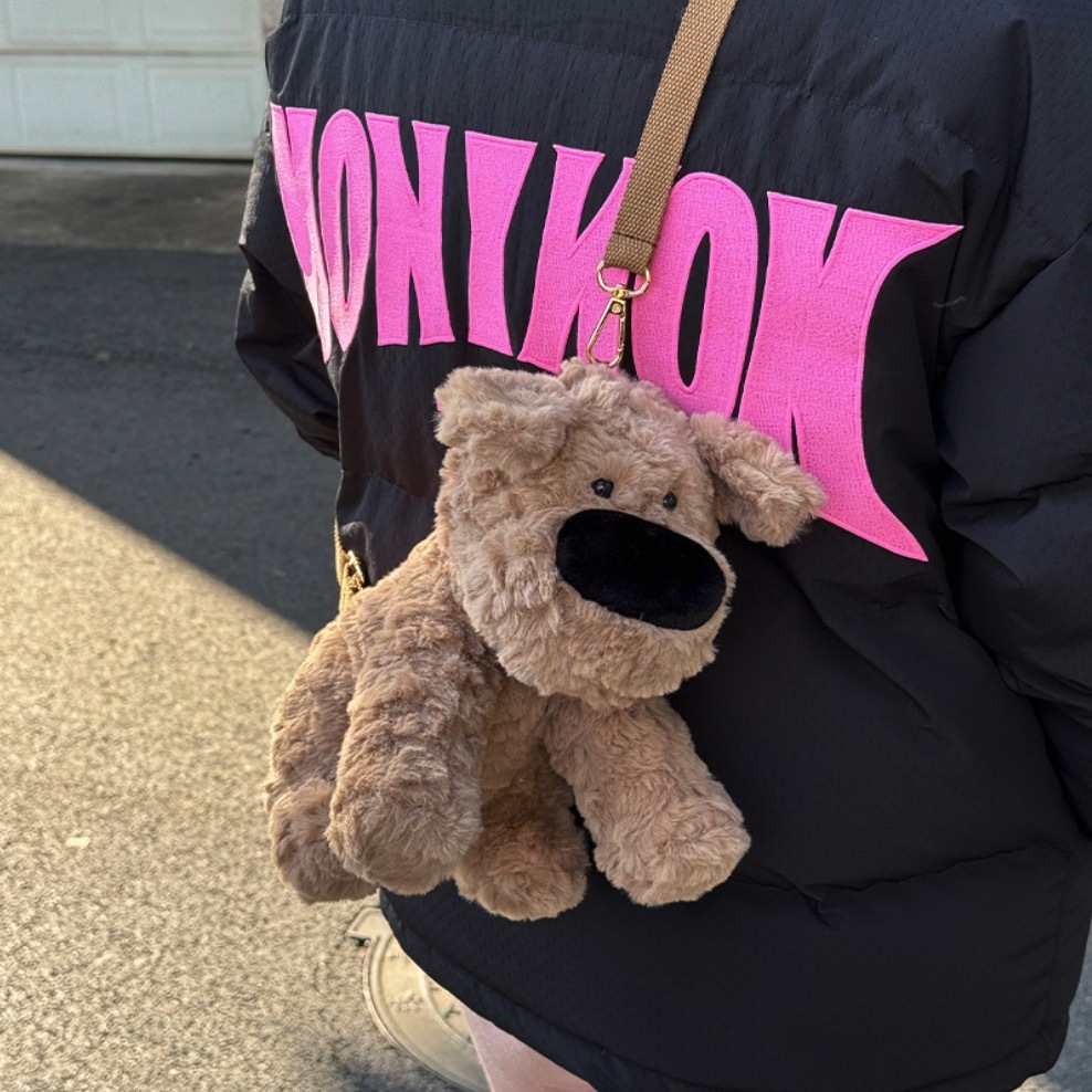 《40814》波波大鼻狗狗毛絨側背包