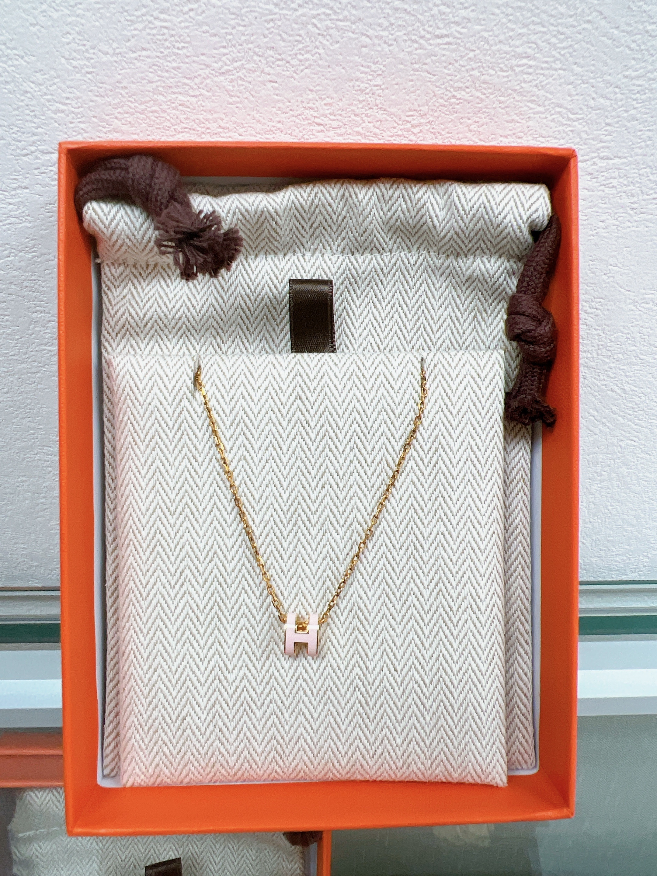 *Unused* Hermes mini pop h necklace (pink rose dragee/gold hardware)