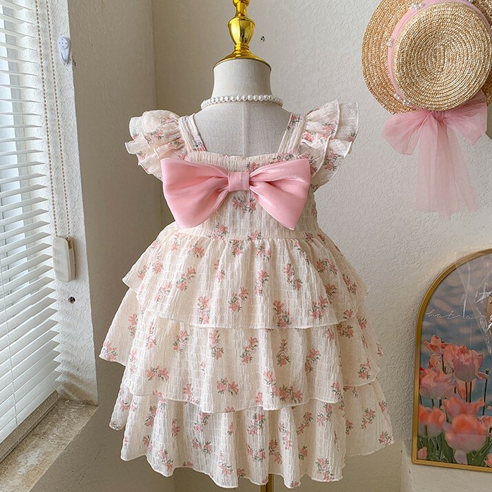 現貨 140cm 蝴蝶結碎花蛋糕裙無袖洋裝 2色 90-140cm #T23171