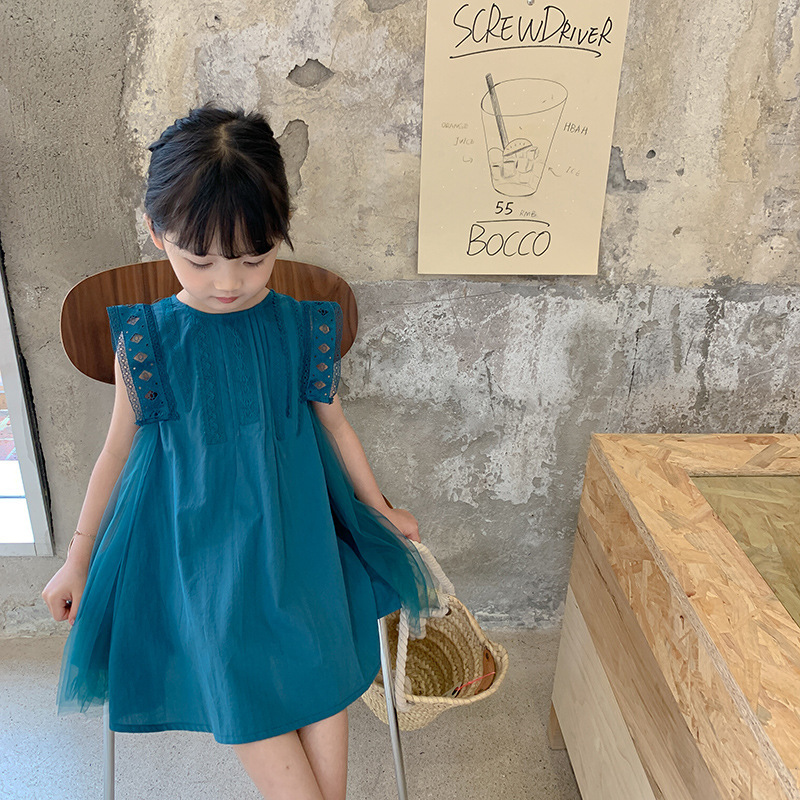 現貨 90.140cm 無袖蕾絲拼接網紗洋裝 綠色 90-150cm #831