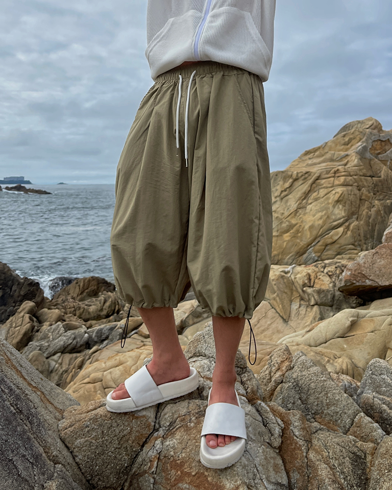 系帶尼龍鬆緊帶寬大8分褲