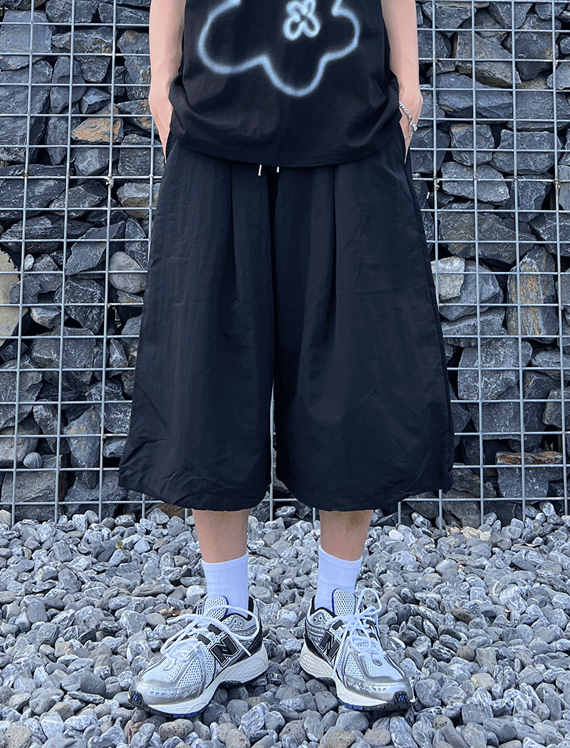 系帶尼龍鬆緊帶寬大8分褲