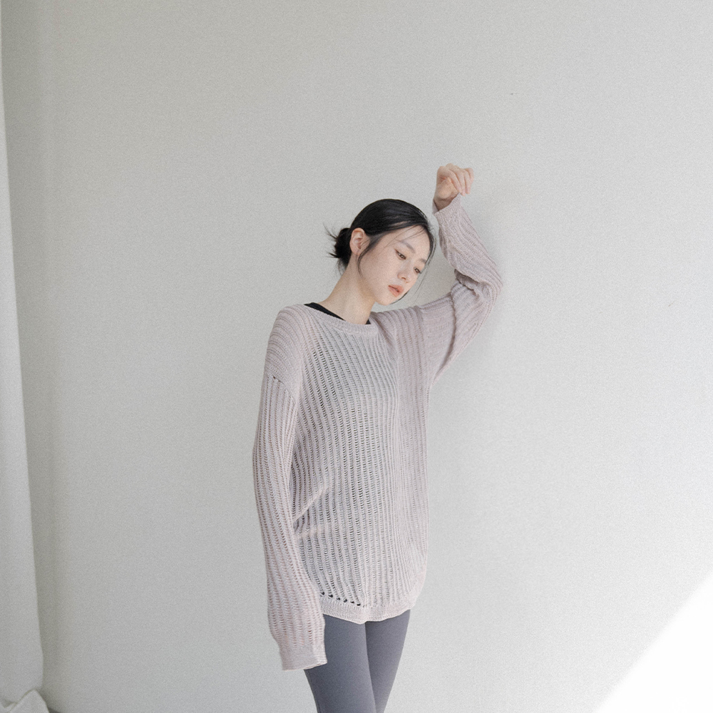 Plain hollow knitted wide top-LIGHT GRAY【01013288】in stock+pre-order