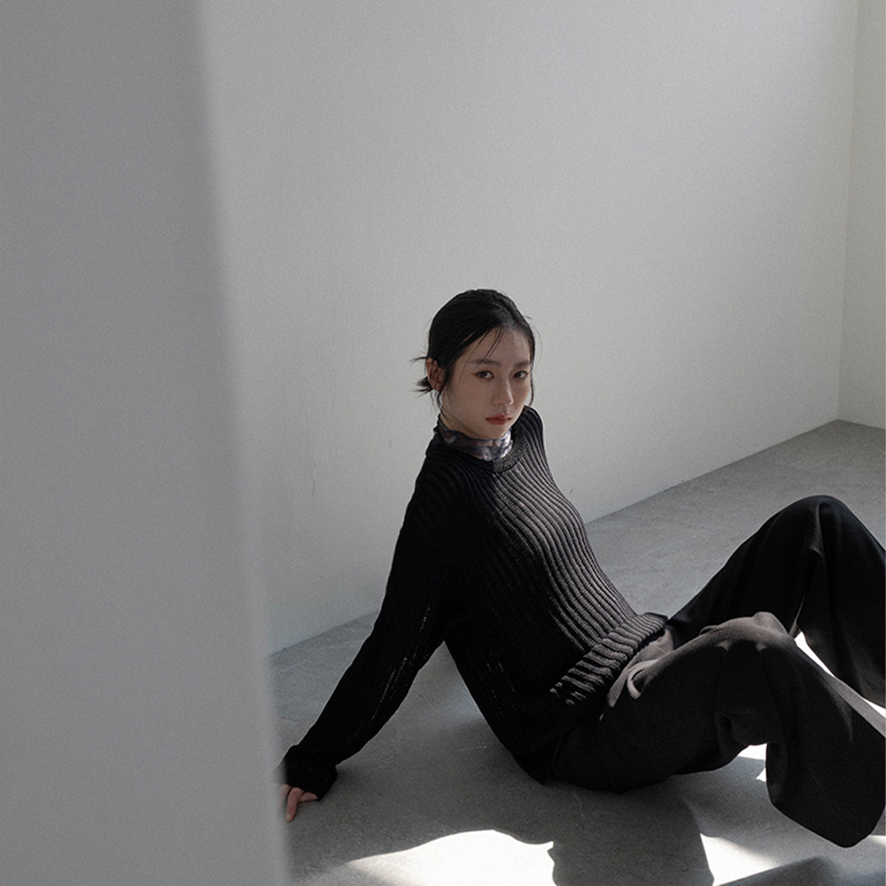 Plain hollow knitted wide top-BLACK【01013287】in stock+pre-order