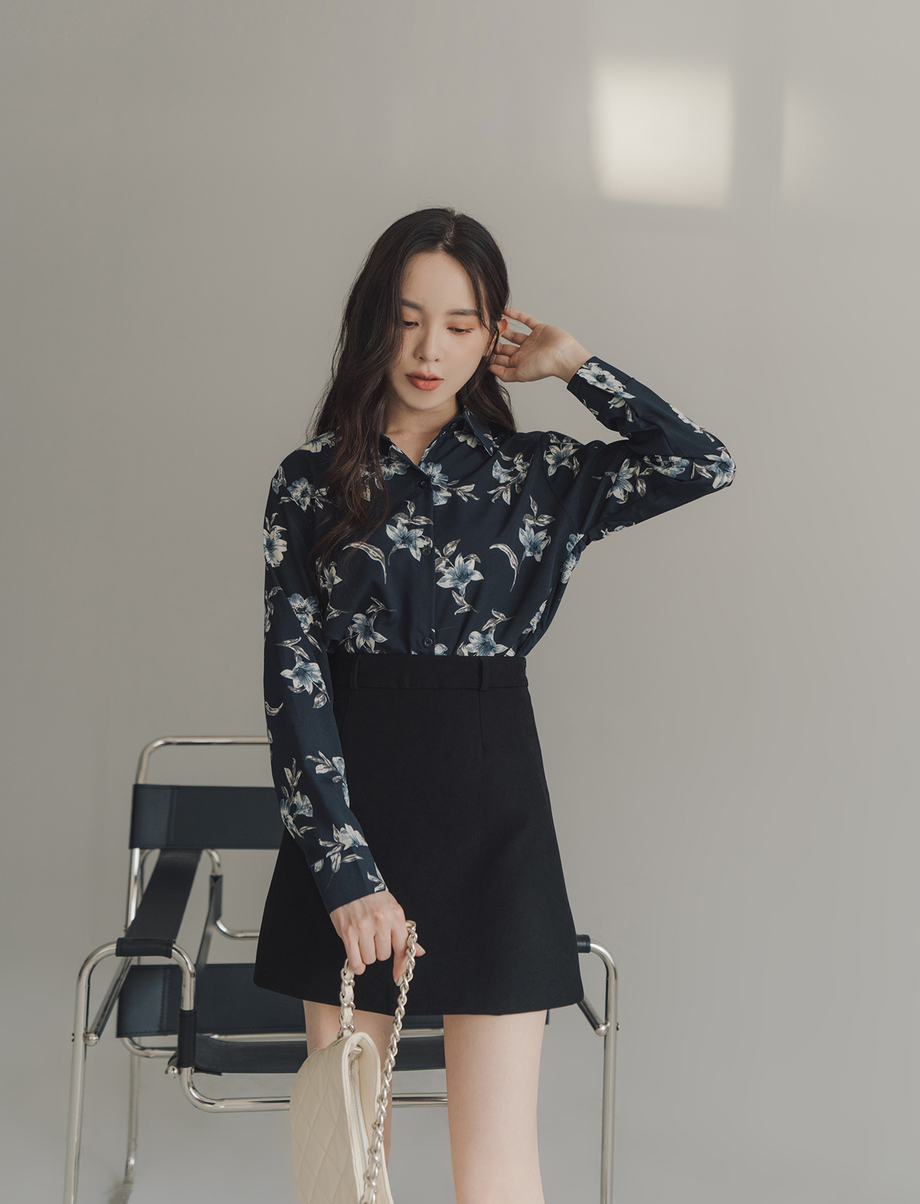 唯美印花雪紡襯衫