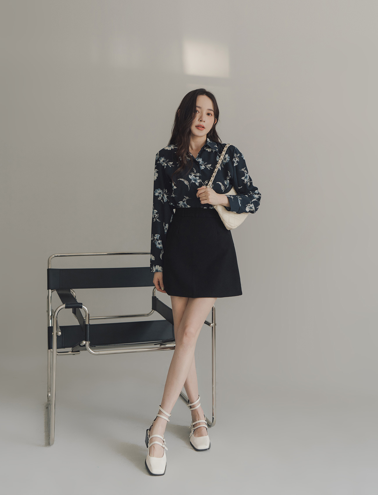 唯美印花雪紡襯衫