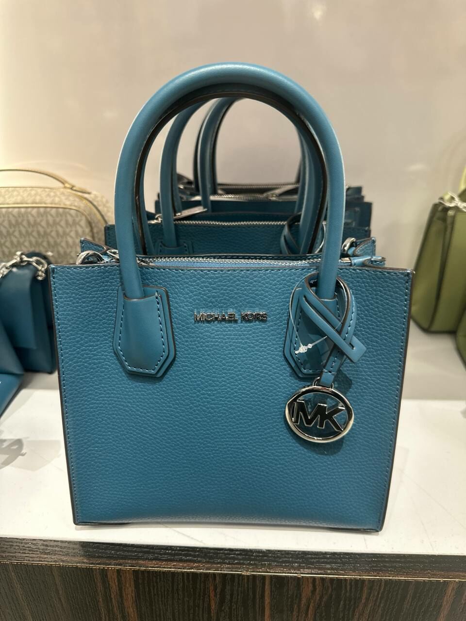 [S] MICHAEL KORS 35F3SM9M2L MERCER MD MESSENGER LEATHER,TEAL, 196237270054 (SMK854)