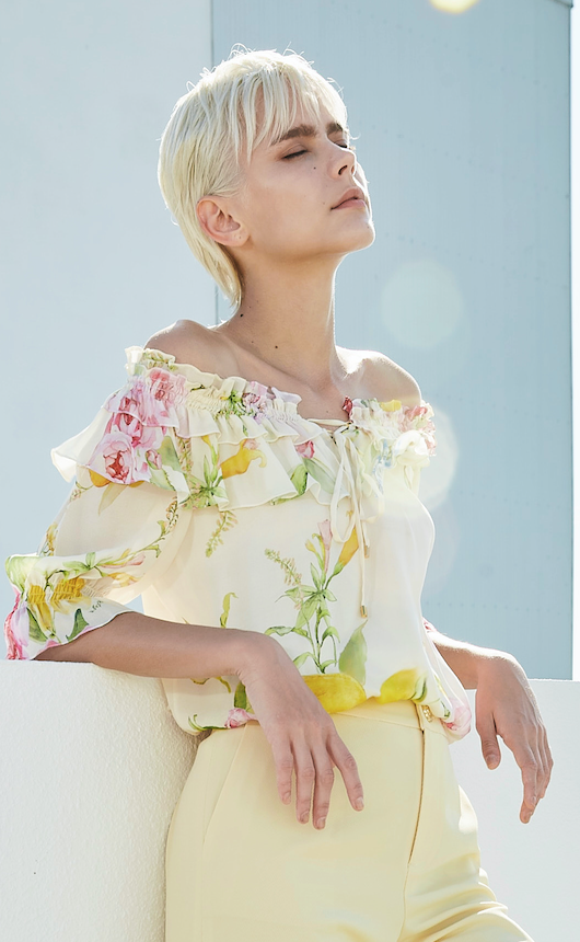 BD10013A1鵝黃色玫瑰上衣（可穿平口）