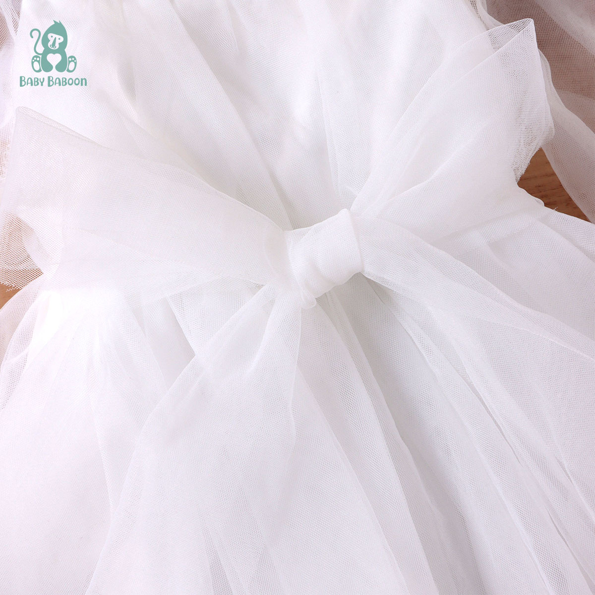 天使白輕紗長袖包屁紗裙連髮帶