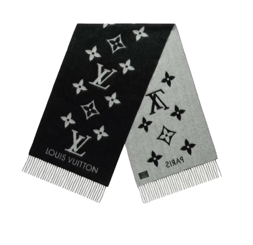 全新LV Reykjavik圍巾M71040 黑色灰色雙面羊毛Monogram圖案 #BRAND NEW #香榭站正品