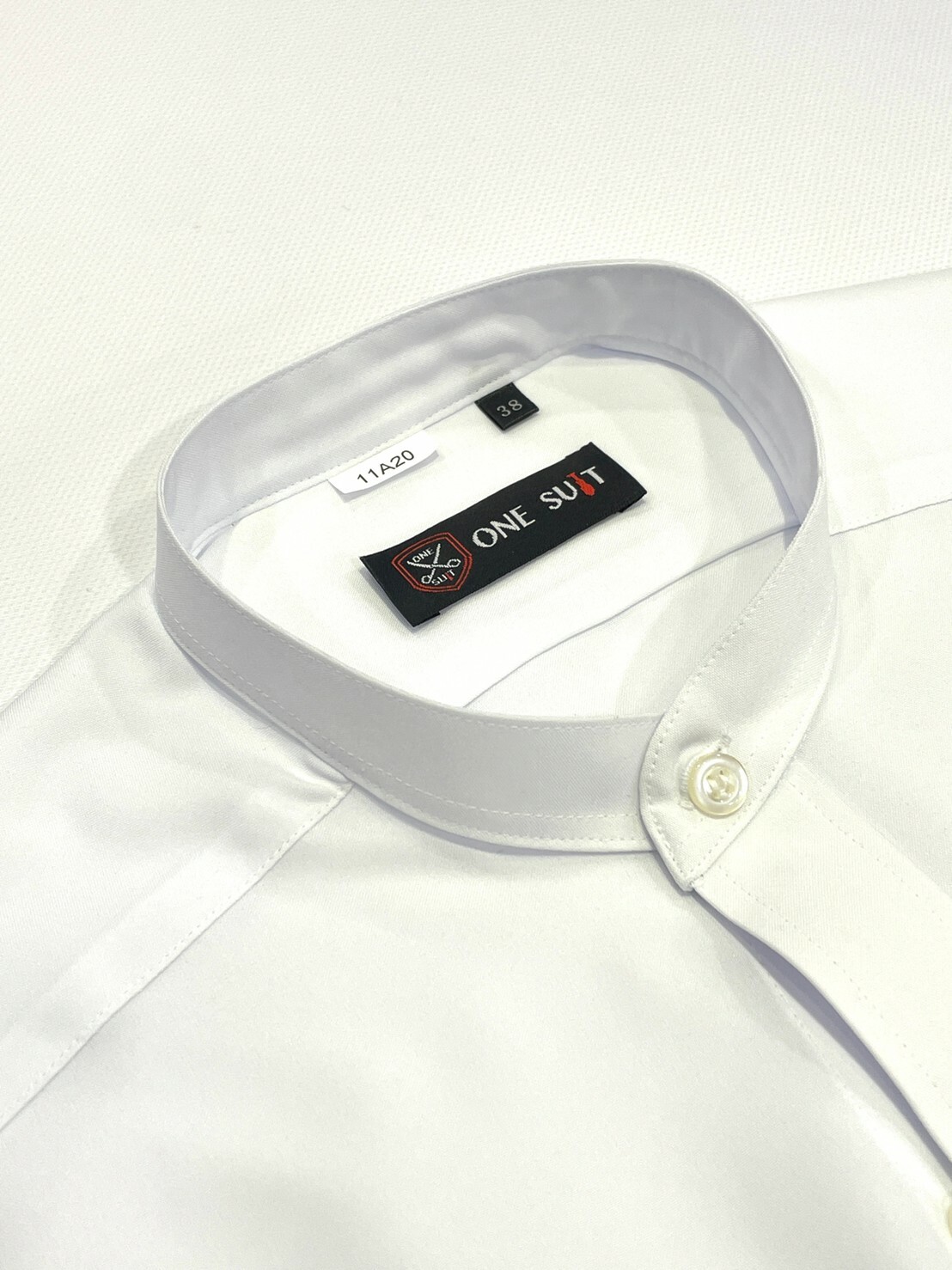 白色立領素面男長袖襯衫7