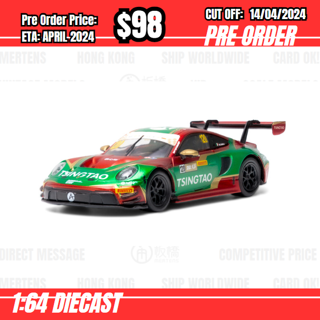 RS-$98  * Sparky * 1:64 Porsche 992 911 GT3 R Macau GT Cup 2023 - Tsing Tao [OD09/04]